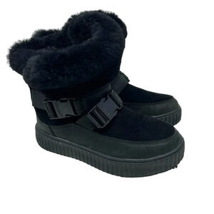 PAJAR Tanney‎ Waterproof Suede Leather & Shearling Boots In Black Size 5-5.5